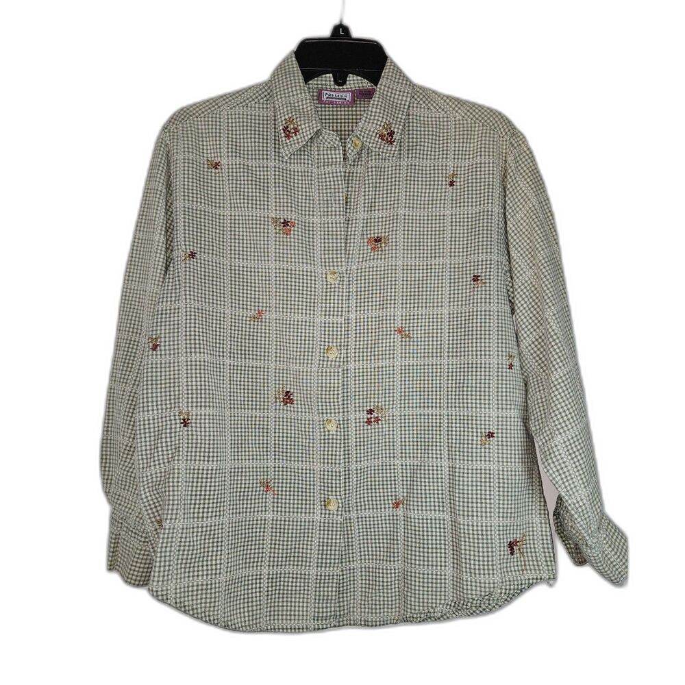 PREMIER INTERNATIONAL Grandmacore Green Gingham Check Embroidered Flowers Medium